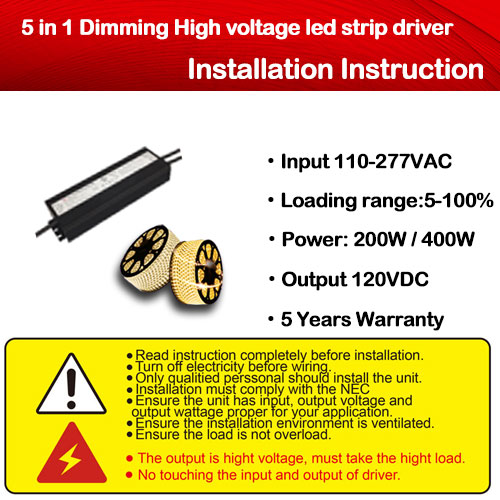 Dimming 5 in 1 Striscia LED ad alta tensione dimmerabile LED Istruzioni per l'installazione del driver universale
        